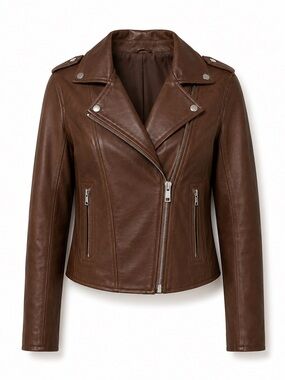 Abercrombie & Fitch Brown Vegan Leather Moto Full Zip Jacket NWOT Size Medium